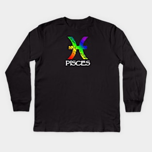 Pisces Zodiac Symbol in Rainbow Color Kids Long Sleeve T-Shirt